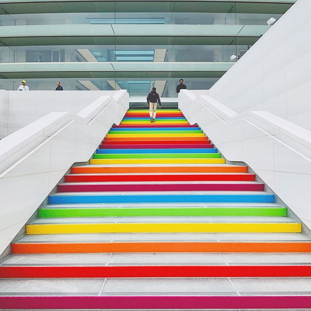 applepark正式开园楼梯过道纸杯上全是彩虹