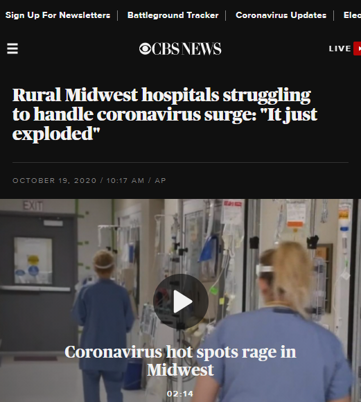 △CBS新闻报道，美国中西部农村医院艰难应对疫情反弹