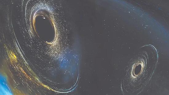 合并黑洞自旋的方向有助于揭示这对黑洞是如何形成的。图片来源：LIGO/CALTECH/MIT
