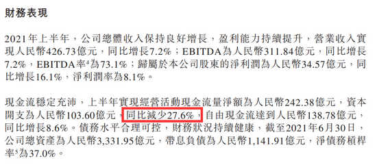 中国铁塔2021年上半年财报截图