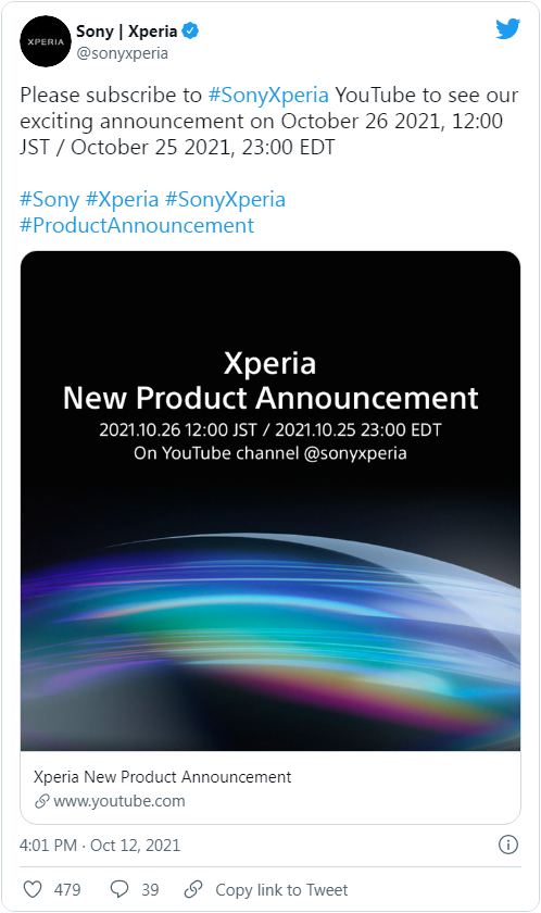 索尼预告10月26日举办xperia硬件新品发布会