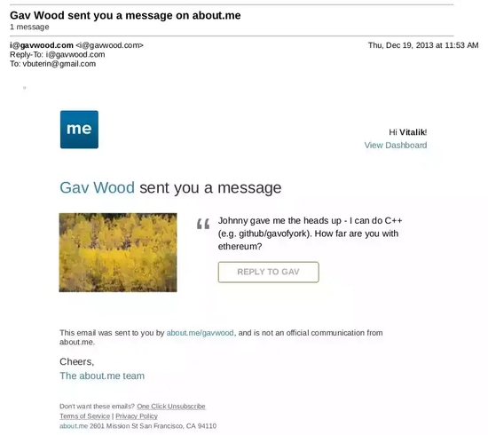 GavinWood发给Vitalik的邮件，图片源自Vitalik博客