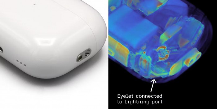 CT透视图像显示新款AirPods Pro充电盒的挂绳环可能作为天线使用
