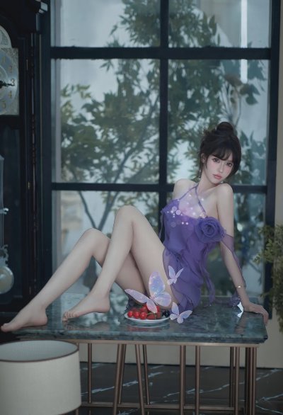 紫色蕾丝裙玉姐美腿玉足写真 - 图片 5