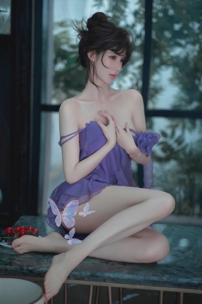 紫色蕾丝裙玉姐美腿玉足写真 - 图片 3