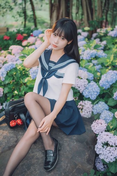 氛围感JK制服少女黑丝写真 - 图片 5