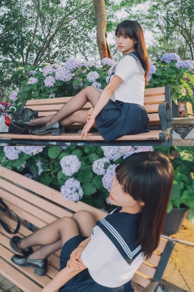 氛围感JK制服少女黑丝写真 - 图片 1