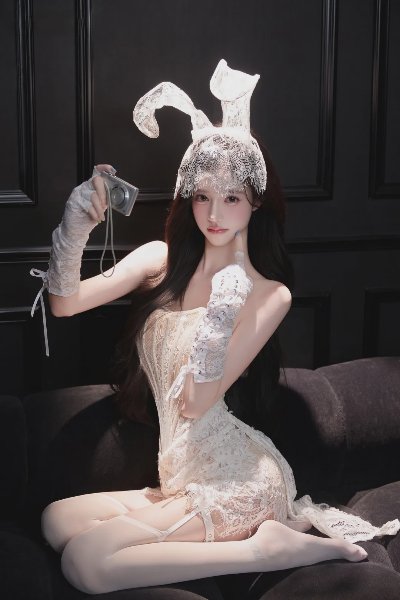 蕾丝兔兔纯欲白丝美腿写真 - 图片 4