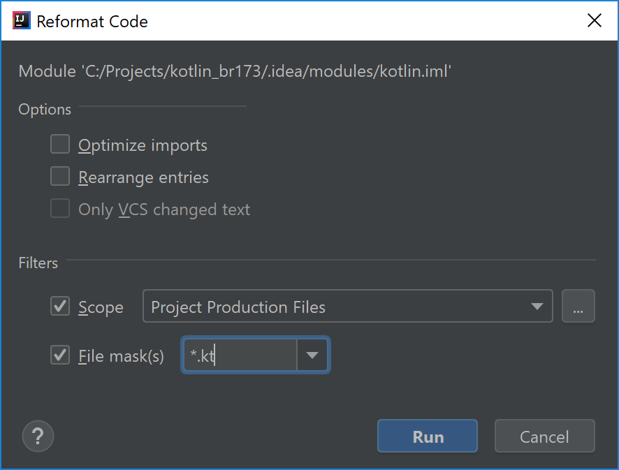 Reformat code dialog